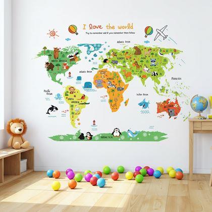Imaginea din Autocolant de perete - hartă mondială pentru copii