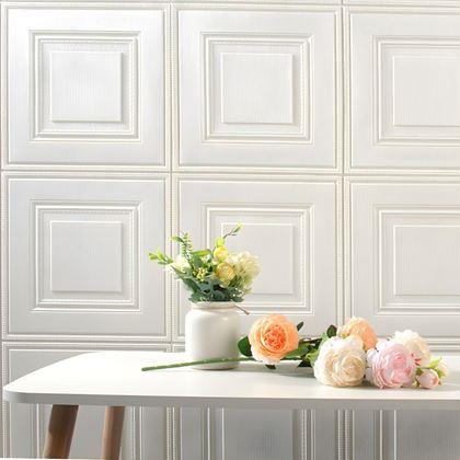 Imaginea din Panou decorativ 3D tip casetă pentru perete, 70x70 cm – alb