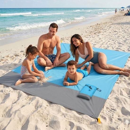 Imaginea din Saltea de plajă cu țăruși, rezistentă la apă și nisip, 2x2 m, albastră