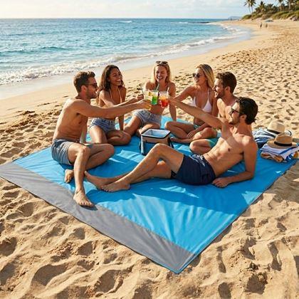 Imaginea din Saltea de plajă cu țăruși, rezistentă la apă și nisip, 2x2 m, albastră