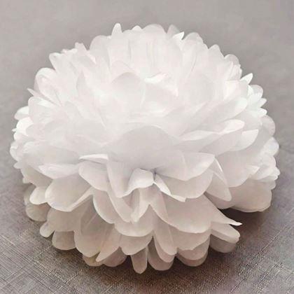 Imaginea din Decor din hârtie albă Pompom 20 cm, set 5 bucăți