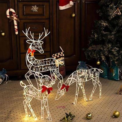 Imaginea din Set de 3 cerbi LED luminoși pentru exterior de Crăciun