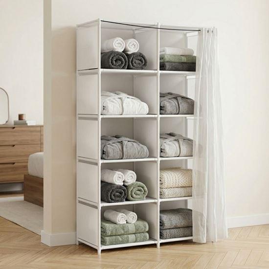 Imaginea din Raft din plastic/textil cu perdea, 80x155 cm