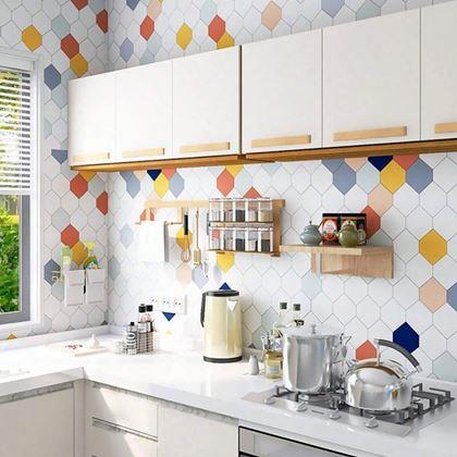 Imaginea din Tapet autoadeziv pentru bucatarie 100x60 cm - hexagoane colorate