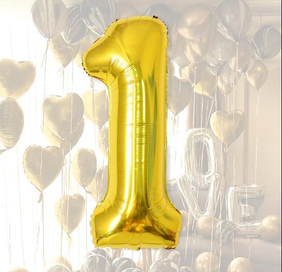 Imaginea din Balon maxi, cifră aurie 100 cm - 1