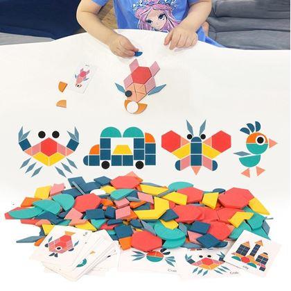 Imaginea din Puzzle din lemn - forme geometrice 180 buc