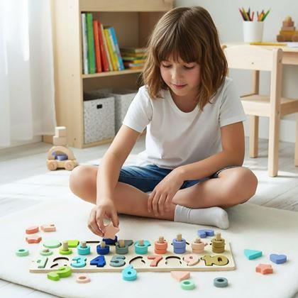 Imaginea din Puzzle din lemn – cifre, forme, numărare