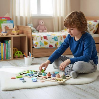 Imaginea din Puzzle din lemn – cifre, forme, numărare