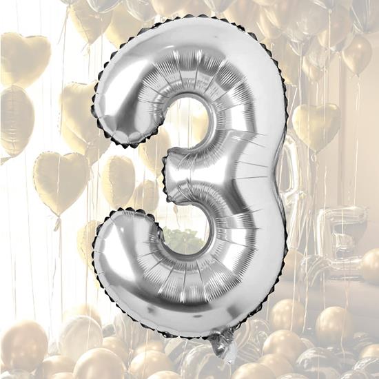 Imaginea din Balon maxi 100 cm cifră argintie -  numărul 3