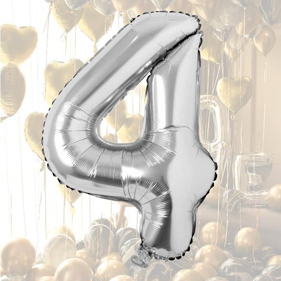 Imaginea din Balon maxi 100 cm cifră argintie -  numărul 4