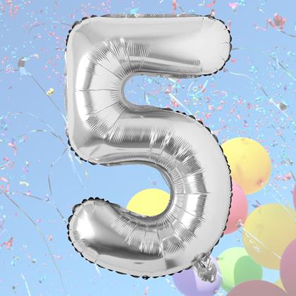 Imaginea din Balon maxi 100 cm cifră argintie -  numărul 5