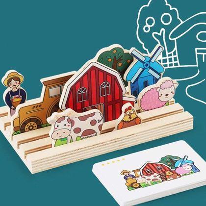 Imaginea din Puzzle spațial din lemn - fermă