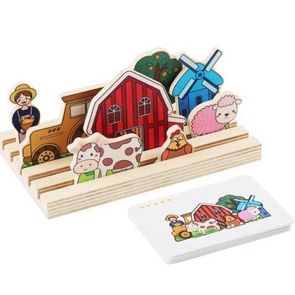 Imaginea din Puzzle spațial din lemn - fermă