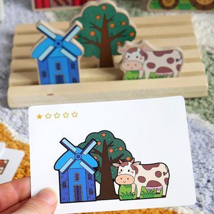 Imaginea din Puzzle spațial din lemn - fermă