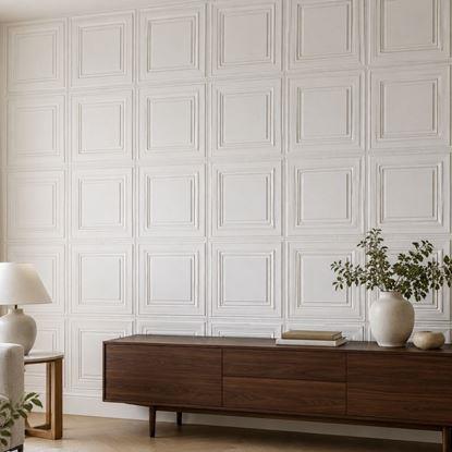 Imaginea Panou decorativ 3D tip casetă pentru perete, 70x70 cm – alb