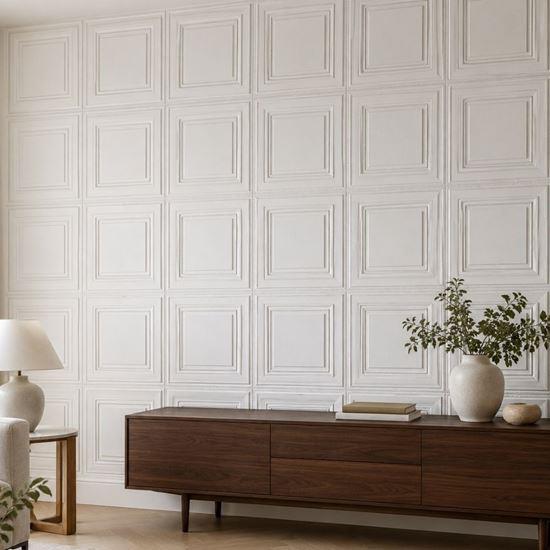 Imaginea din Panou decorativ 3D tip casetă pentru perete, 70x70 cm – alb