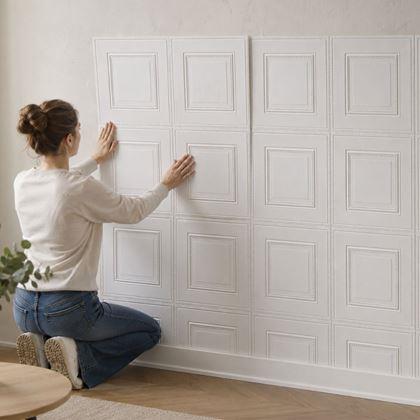 Imaginea din Panou decorativ 3D tip casetă pentru perete, 70x70 cm – alb