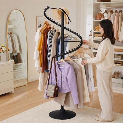 Imaginea Stand metalic negru rotativ în spirală pentru haine, 180 cm