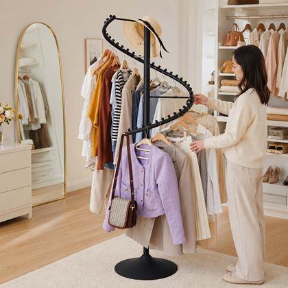 Imaginea din Stand metalic negru rotativ în spirală pentru haine, 180 cm