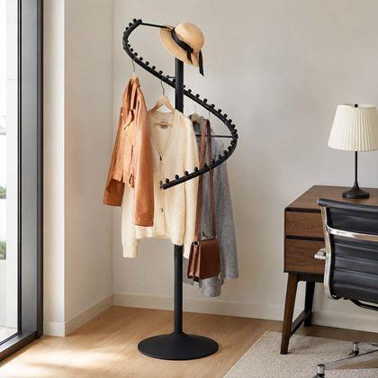 Imaginea din Stand metalic negru rotativ în spirală pentru haine, 180 cm