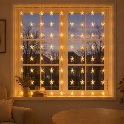 Imaginea din Draperie luminoasă LED de Crăciun cu stele pentru ferestre - lumină caldă