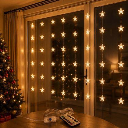 Imaginea din Draperie luminoasă LED de Crăciun cu stele pentru ferestre - lumină caldă