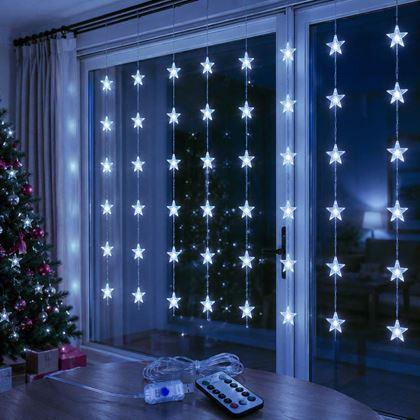 Imaginea din Draperie luminoasă LED de Crăciun cu stele pentru ferestre - lumină rece