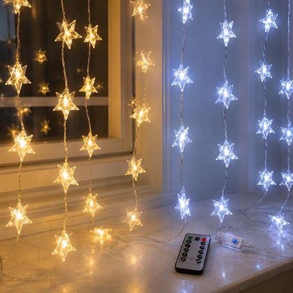 Imaginea din Draperie luminoasă LED de Crăciun cu stele pentru ferestre - lumină caldă