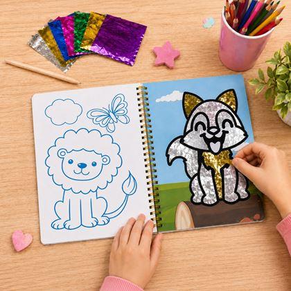 Imaginea din Caiet creativ cu desene de colorat sclipitoare - animăluțe