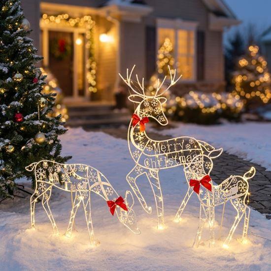 Imaginea din Set de 3 cerbi LED luminoși pentru exterior de Crăciun