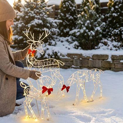 Imaginea din Set de 3 cerbi LED luminoși pentru exterior de Crăciun