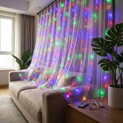Imaginea din Perdea luminoasă cu telecomandă  - lumină colorată