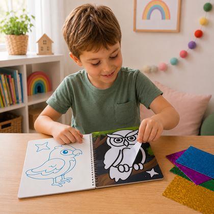Imaginea din Caiet creativ cu desene de colorat sclipitoare - animăluțe