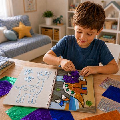 Imaginea din Caiet creativ cu desene de colorat sclipitoare - animăluțe
