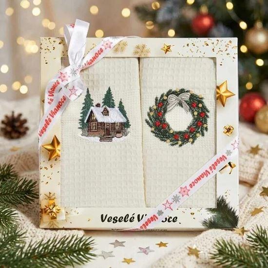 Imaginea din Set cadou de prosoape de Crăciun – Căsuță și coroniță, 2 bucăți